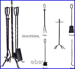 5 Piece Fireplace Tools Set 31 Inch Heavy Duty Wrought Iron Fire Place Toolset