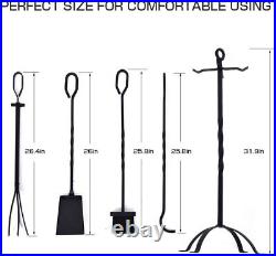 5 Piece Fireplace Tools Set 31 Inch Heavy Duty Wrought Iron Fire Place Toolset