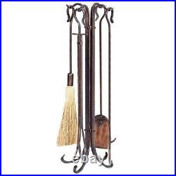5 Piece Hammered Burnished Copper Crook Fireplace Tool Set F-1266