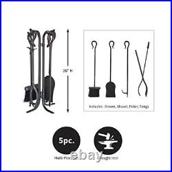 5 Piece Hand Forged Iron Compact Fireplace Tool Set Poker Tongs Shovel