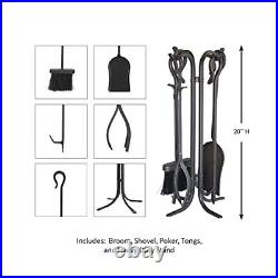 5 Piece Hand Forged Iron Compact Fireplace Tool Set Poker Tongs Shovel