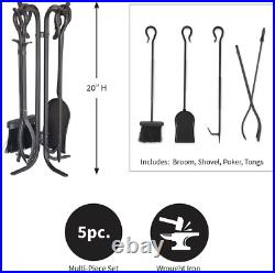 5 Piece Hand Forged Iron Compact Fireplace Tool Set Poker Tongs Shovel B