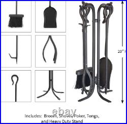 5 Piece Hand Forged Iron Compact Fireplace Tool Set Poker Tongs Shovel B