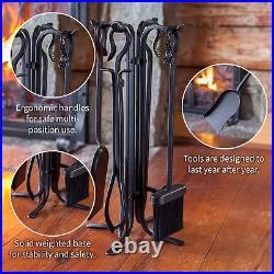 5 Piece Hand Forged Iron Compact Fireplace Tool Set Poker Tongs Shovel B