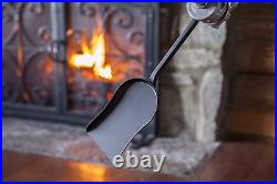 5 Piece Hand Forged Iron Compact Fireplace Tool Set Poker Tongs Shovel Broom and