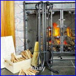 5 Piece Olde World Iron Fireplace Tool Set with Crook Handles F-1181