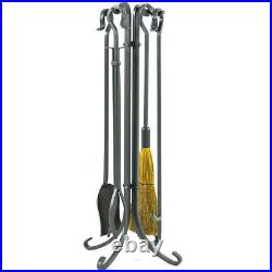 5 Piece Olde World Iron Fireplace Tool Set with Crook Handles F-1181