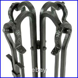 5 Piece Olde World Iron Fireplace Tool Set with Crook Handles F-1181