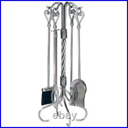 5 Piece Pewter Fireplace Tool Set with Heart Handles F-1619