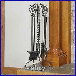 5 Piece Pewter Fireplace Tool Set with Heart Handles F-1619
