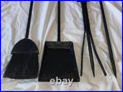 5 Piece Set Fire Place Tool Black Silver Hanging on Stand