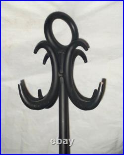 5 Piece Set Fire Place Tool Black Silver Hanging on Stand