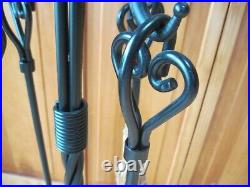 5-Piece Wrought Iron Ring, Swirl, Hearts Fireplace Tools Set, Black