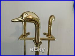 5 Piece fireplace tool Quality set Poker Brush SHovel Polished brass Duck Goose