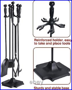 5 Pieces 32Inch Fireplace Tool Set Black Cast Iron Fire Place Tool Set with Log