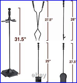 5 Pieces 32Inch Fireplace Tool Set Black Cast Iron Fire Place Tool Set with Log