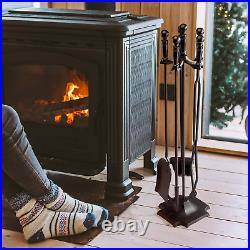 5 Pieces 32Inch Fireplace Tool Set Black Cast Iron Fire Place Tool Set with Log