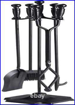 5 Pieces 32Inch Fireplace Tool Set Black Cast Iron Fire Place Tool Set with Log