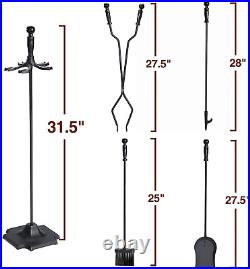 5 Pieces 32inch Fireplace Tool Set Black Cast Iron Fire Place Tool Set with