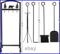 5 Pieces Fireplace Tool Set Extra Strength Wrought Iron Hearth Accessories Kit