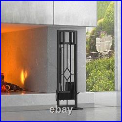 5 Pieces Fireplace Tools Set Wrought Iron Fire Place Pit Poker Holder Black