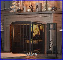 5 Pieces Fireplace Tools Set Wrought Iron Fire Place Pit Poker Holder(Black)