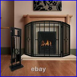 5 Pieces Fireplace Tools Set Wrought Iron Fire Place Pit Poker Holder Black