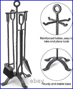 5 Pieces Fireplace Tools Sets Wrought Iron Indoor Fireplace Set with Poker Tongs