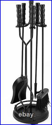 5 Pieces Fireplace Tools Sets Wrought Iron Indoor Fireplace Set with Poker Tongs