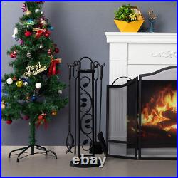 5 Pieces Fireplace Tools Sets with Handles Wrought Iron Fire Tool Set for Indoor