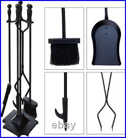 5 Pieces Fireplace Tools Tool Set Wrought Iron Fireset Firepit Fire Place Pit Po