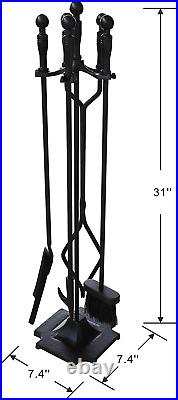 5 Pieces Fireplace Tools Tool Set Wrought Iron Fireset Firepit Fire Place Pit Po