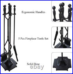 5 Pieces Fireplace Tools Tool Set Wrought Iron Fireset Firepit Fire Place Pit Po