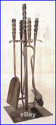 5 piece Antique Steel Fireplace Tool rustic cast iron hearth stand set firetools