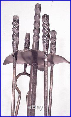 5 piece Antique Steel Fireplace Tool rustic cast iron hearth stand set firetools
