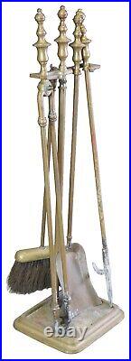 5pc Antique Brass Hearthware Fireplace Tools Claw Tong Poker Brush Shovel Stand