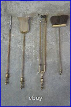 5pc Antique Brass Hearthware Fireplace Tools Claw Tong Poker Brush Shovel Stand