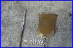 5pc Antique Brass Hearthware Fireplace Tools Claw Tong Poker Brush Shovel Stand