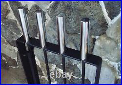 5pc Vintage Pilgrim CHROME HANDLE Mid-Century Modern Nelson Era FIREPLACE TOOLS