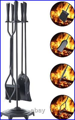 5pcs Anti-Rust Fireplace Tools, Large Fireset Tools Set Black Wrought Iron, Mord