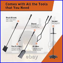 5pcs Anti-Rust Fireplace Tools, Large Fireset Tools Set Black Wrought Iron, Mord