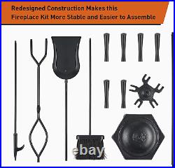 5pcs Anti-Rust Fireplace Tools, Large Fireset Tools Set Black Wrought Iron, Mord