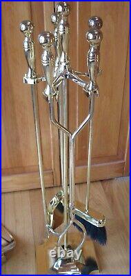 6 Piece Brass Fireplace Tool Set & Log Holder 31 tall