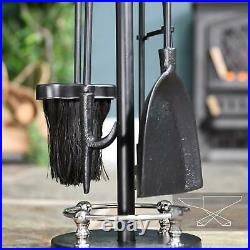 66cm Tall Black Iron & Nickel Regal Fireside Companion Set Fireplace Tool Set
