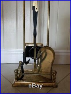 6Pcs Antique Brass Fireplace & Hearth Set Wood Basket, Holder & Tools