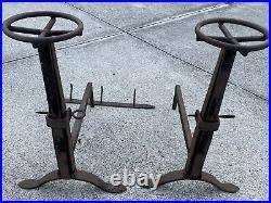 7 Pc Hand Forged Iron Fireplace Set including Andirons