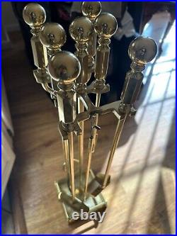 7 piece solid brass fireplace tool set