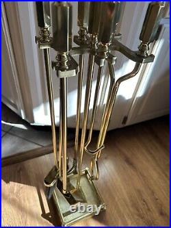 7 piece solid brass fireplace tool set