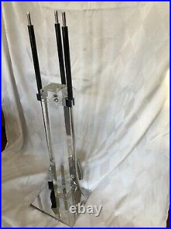 70's Chrome Lucite Fireplace Tool Set with Black Resin handles Alessandro Albrizzi