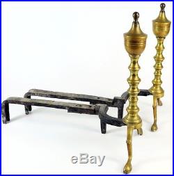8 PC Vintage Brass Fireplace Set Tools Screen Andirons Arts & Crafts Stand